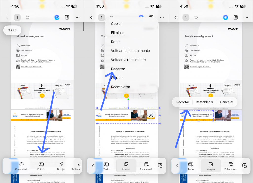 Recortar una imagen de un PDF en iPhone y Android