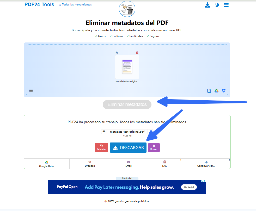 Resultado de eliminar metadatos con PDF24