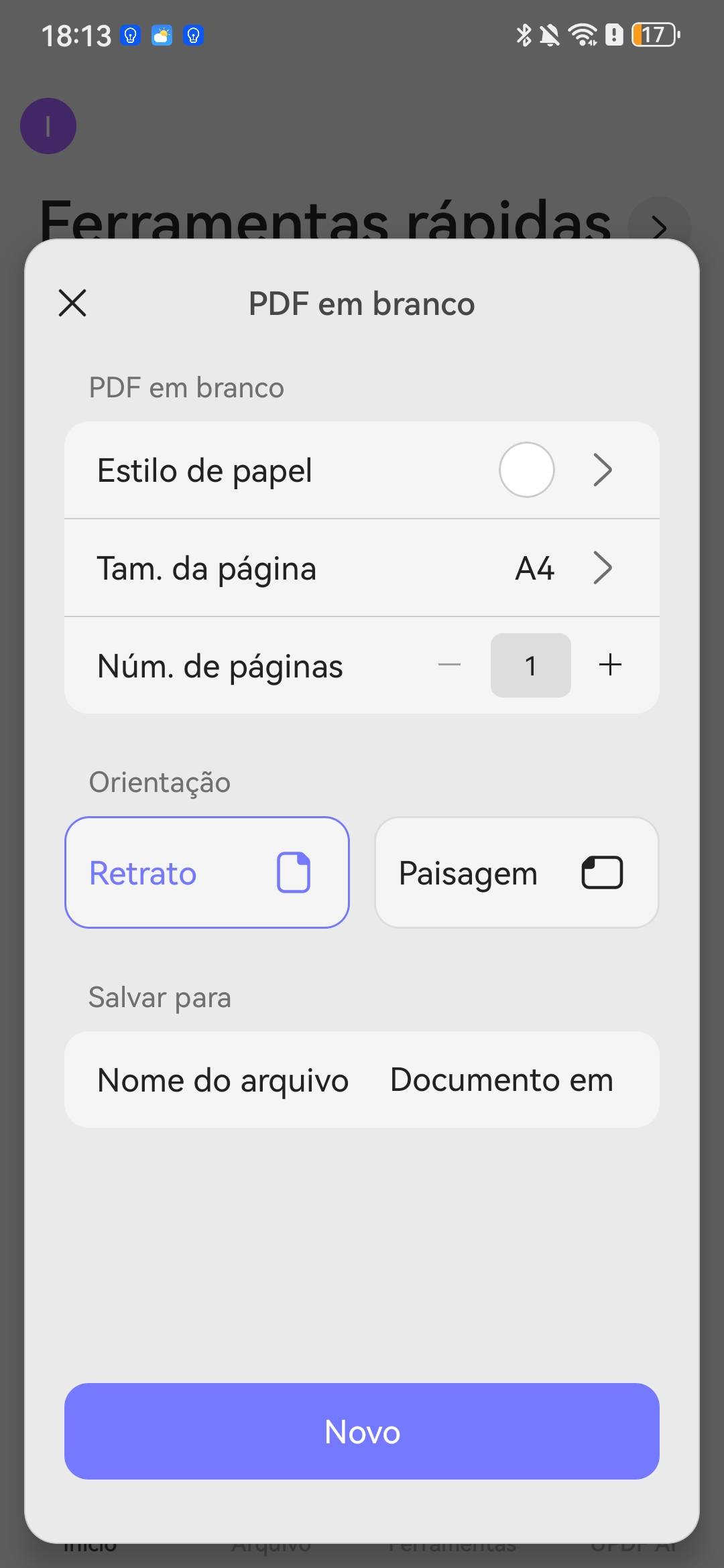 criar um PDF em branco no UPDF