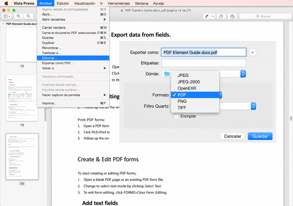 Exportar una página PDF como JPEG con Vista Previa en Mac