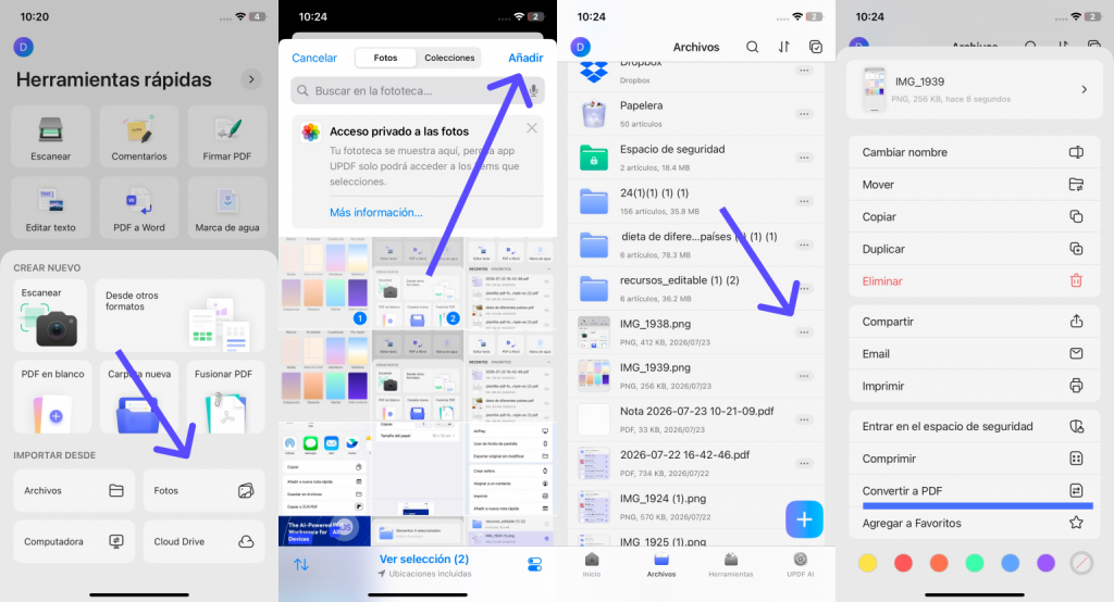crear el PDF a partir de fotos o imágenes existentes con updf