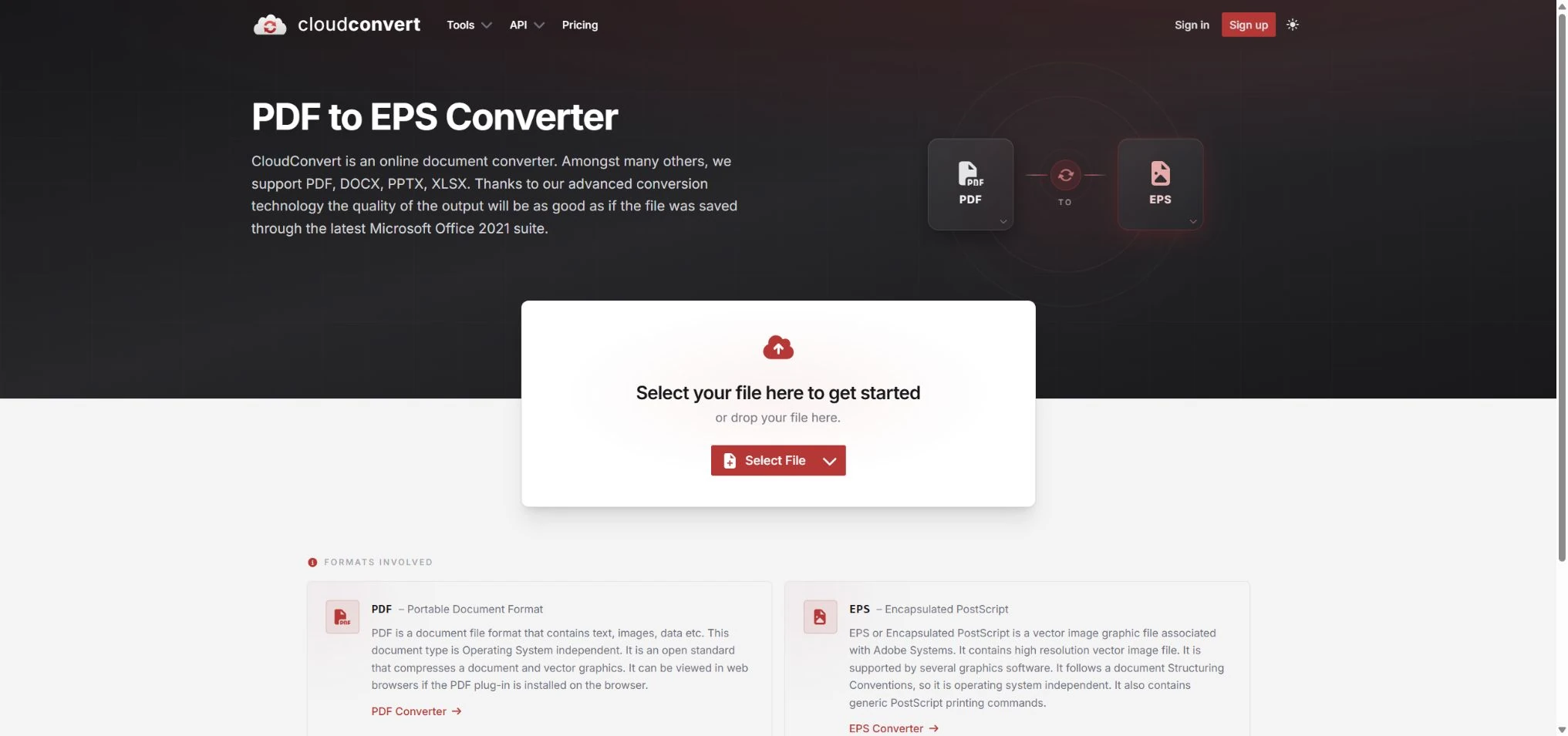 CloudConvertでPDFをEPSに変換