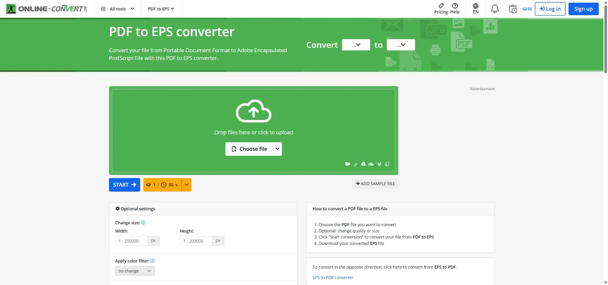 Online-ConvertでPDFをEPSに変換