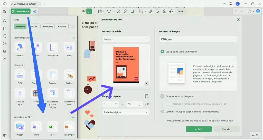 Convertir PDF a JPG con UPDF desde el ordenador