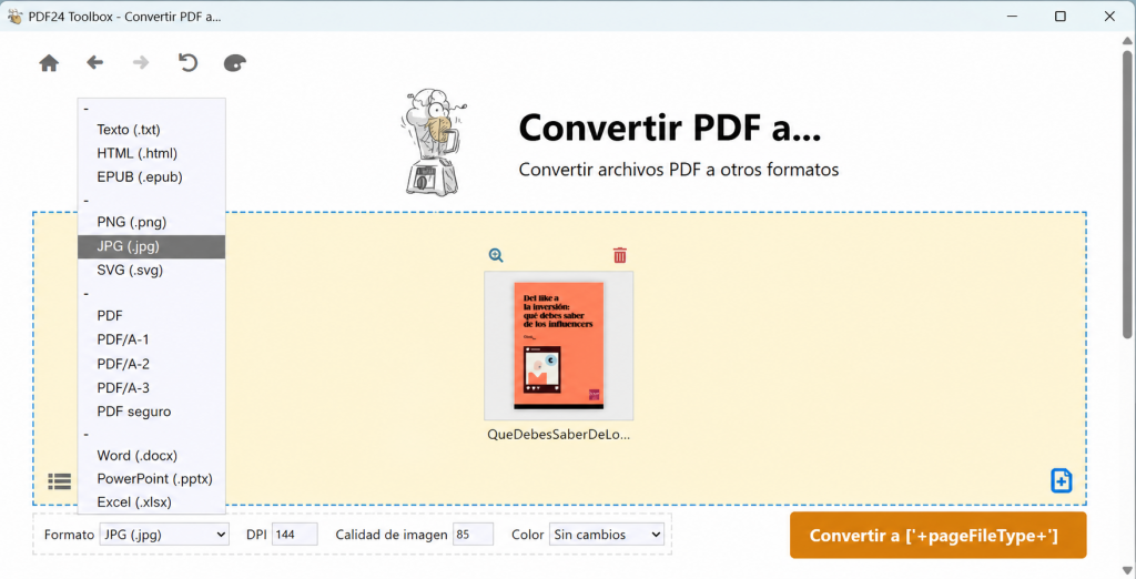 Convertir varios PDF a JPG con PDF24 Creator en Windows 