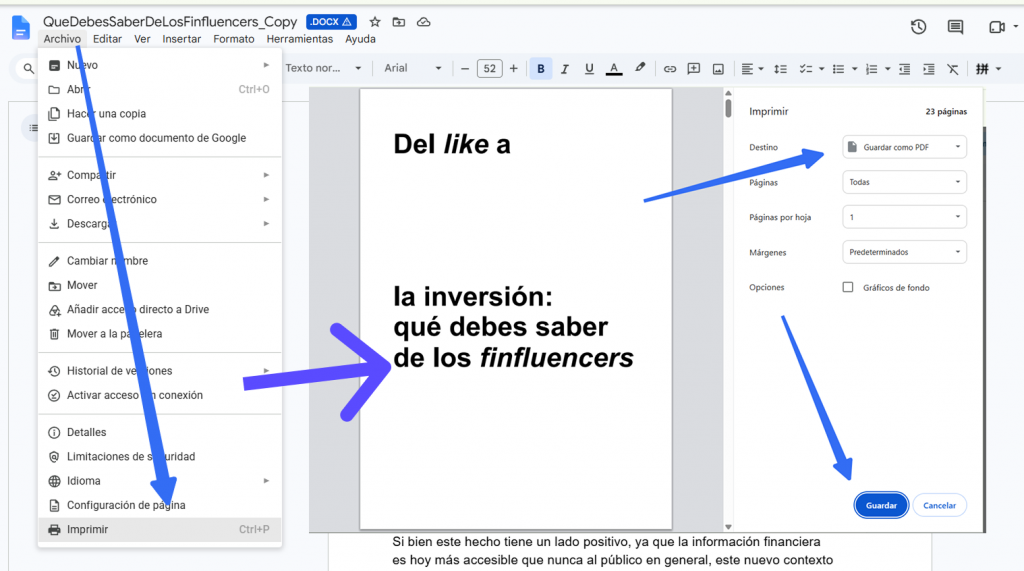 Guardar como PDF desde el diálogo de impresión