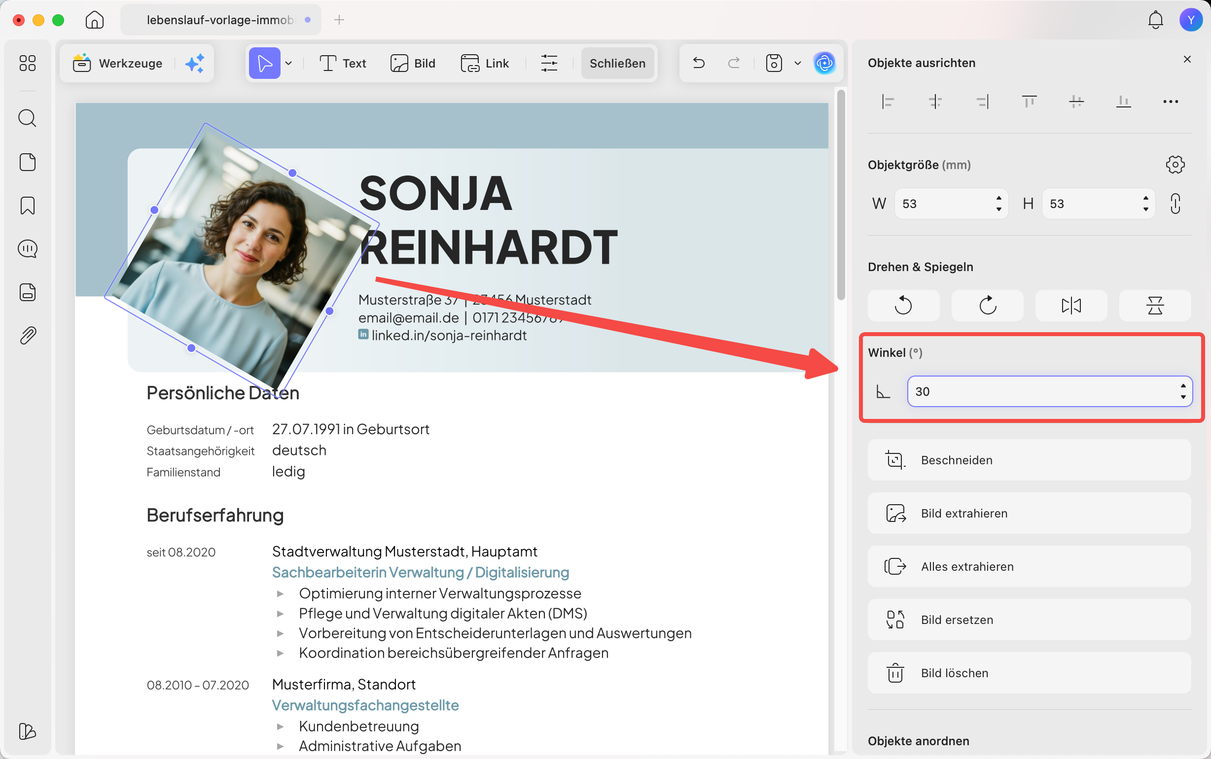 Benutzerdefinierte Bilddrehung auf dem Mac