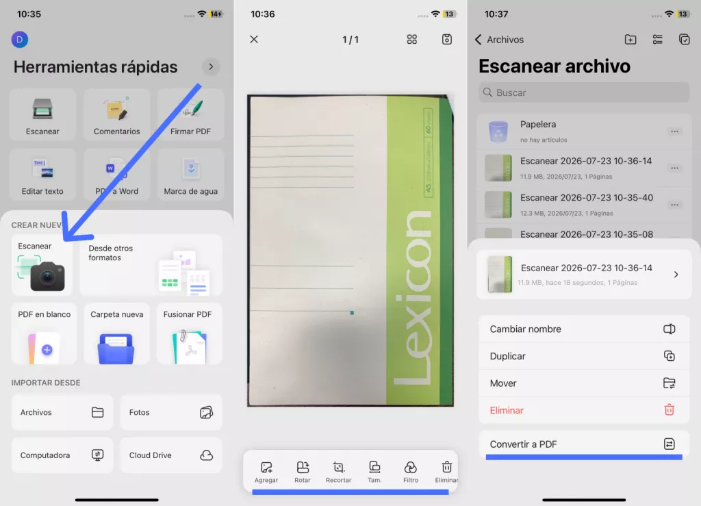 Ajustar los bordes de un documento escaneado con UPDF en el movil