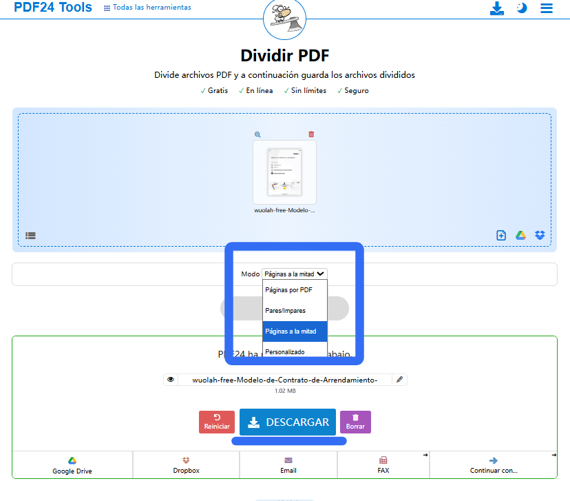 iLovePDF: más opciones para separar páginas por rangos