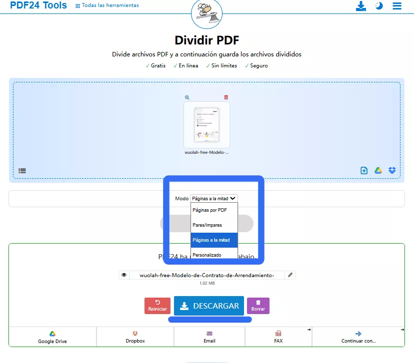 PDF24: la opción más sencilla para dividir PDF sin registro