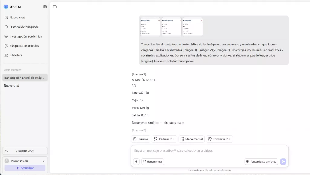 Varias imágenes convertidas en una tabla con UPDF AI Online