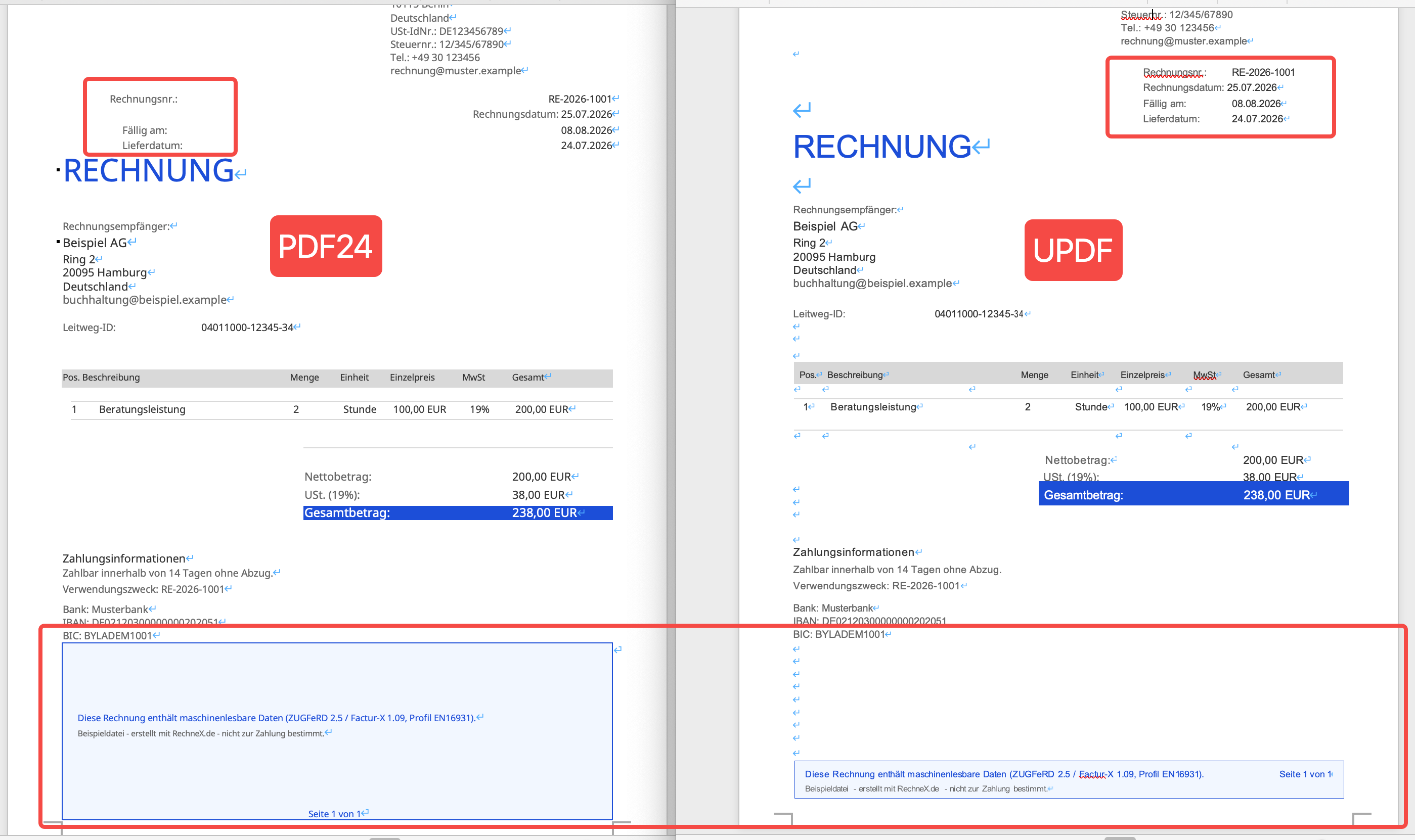 Comparaison de la conversion PDF vers Word avec PDF24 et UPDF