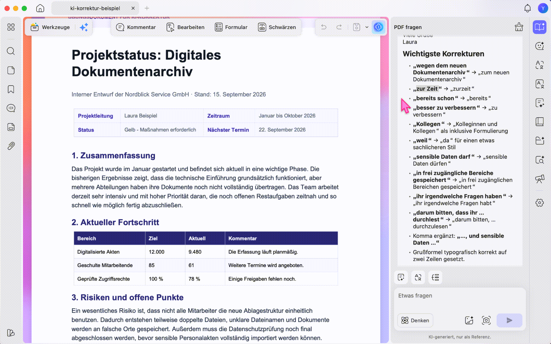 im Bearbeitungsmodus in der PDF umsetzen