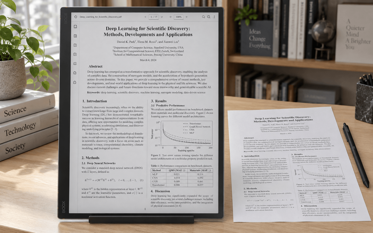 BOOX Note Max displaying an A4 academic PDF