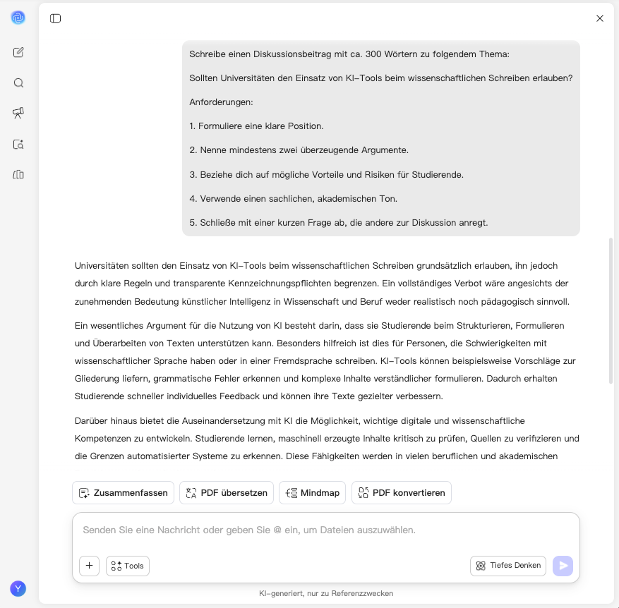UPDF AI Diskussionsbeitrag-Generator