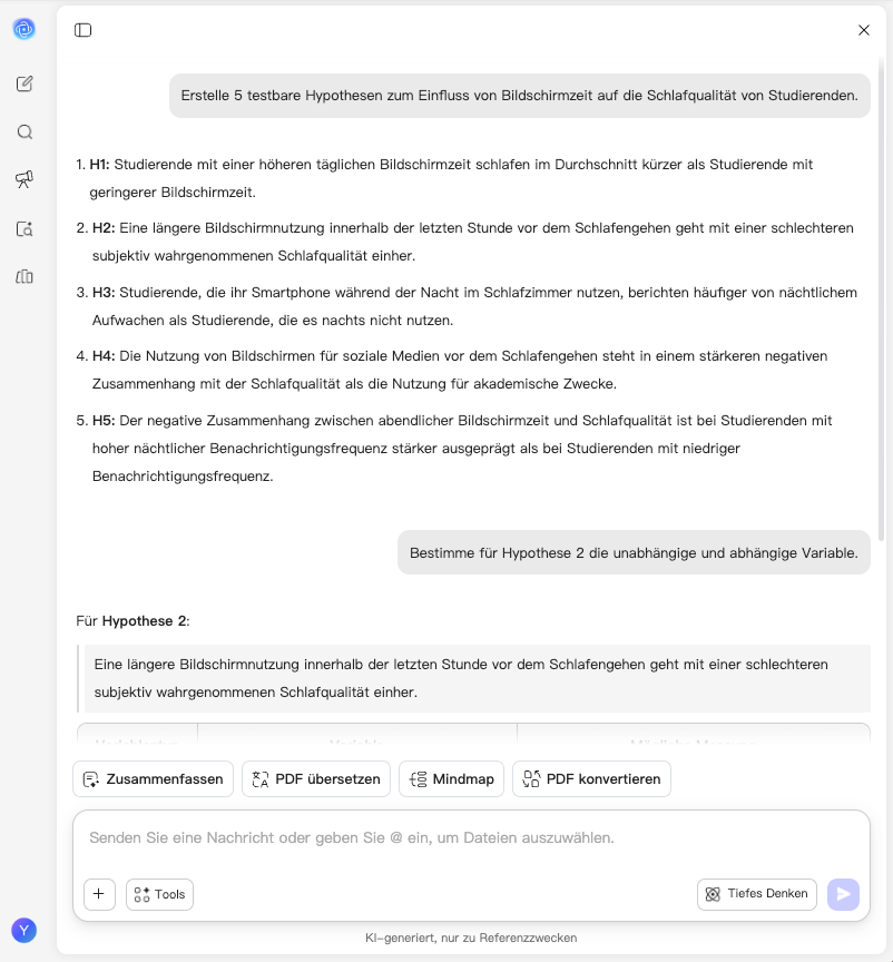 UPDF AI Hypothesengenerator