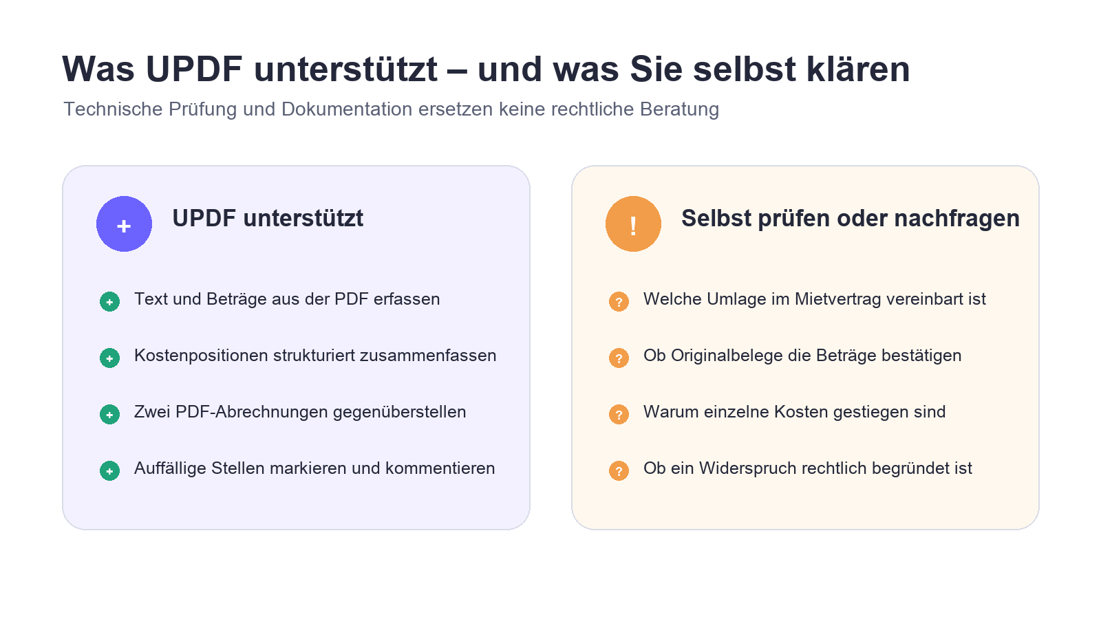 UPDF unterstützt die Dokumentprüfung, übernimmt aber keine rechtliche Bewertung.