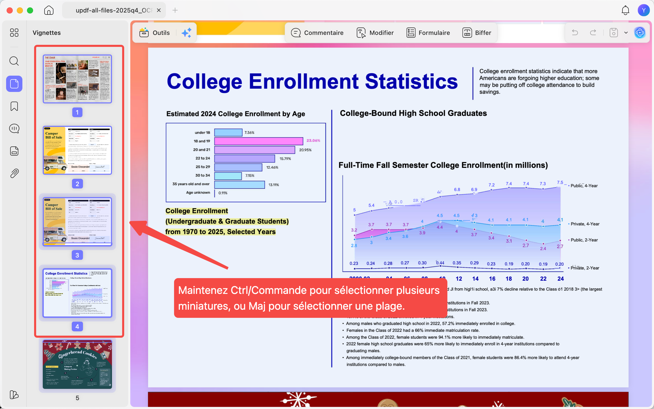 select multiple thumbnail on mac updf