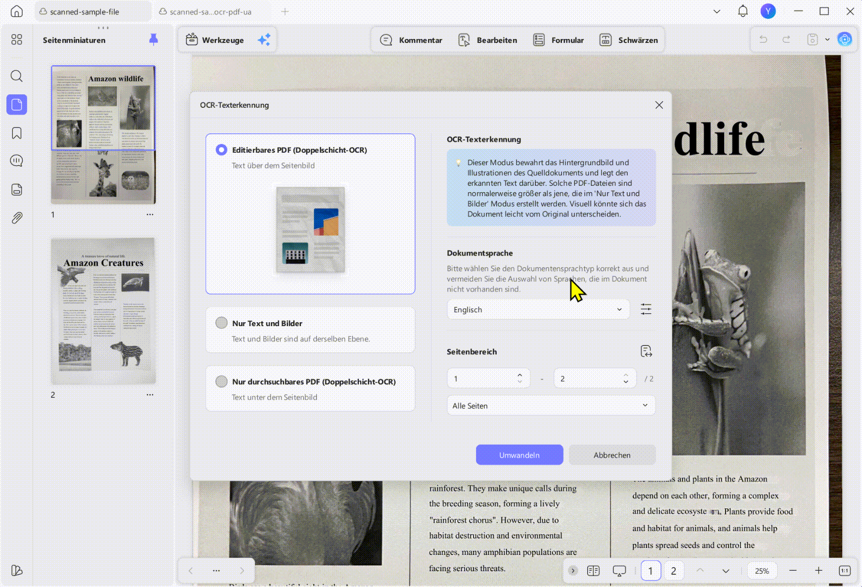 Option „Als PDF/UA speichern“ in den OCR-Layout-Einstellungen von UPDF für Windows