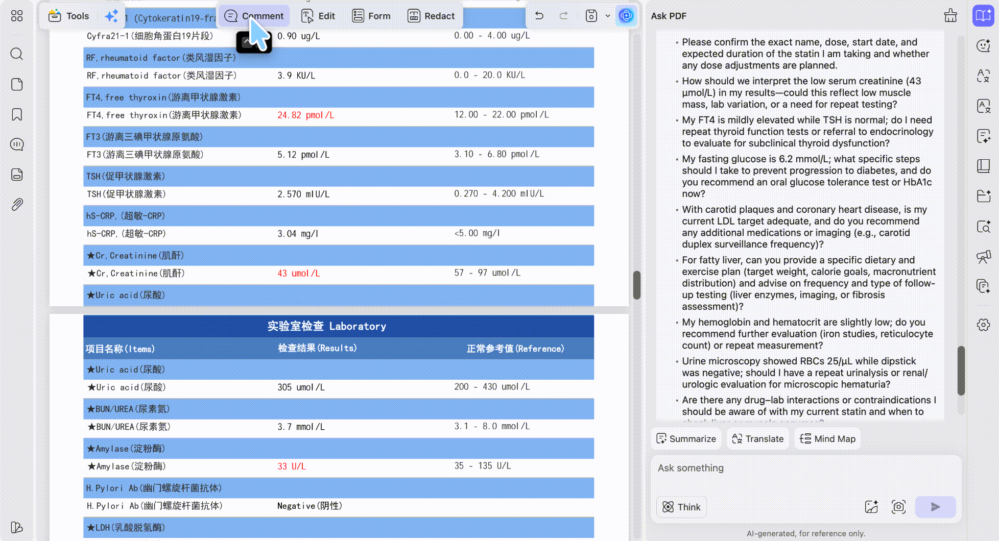 paste the translated question into the note
