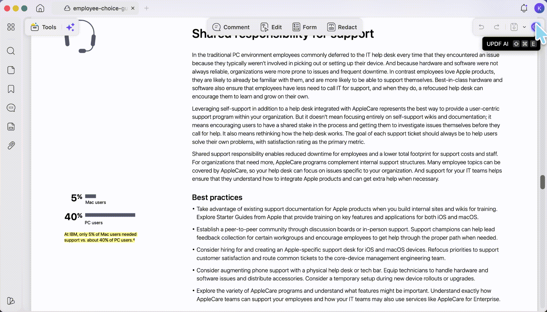 pdf in the reading view with the ai panel open beside it