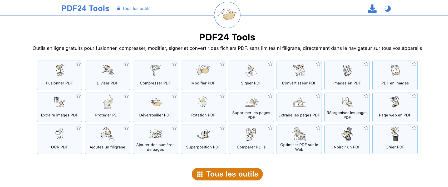 Outils PDF24 accessibles dans le navigateur