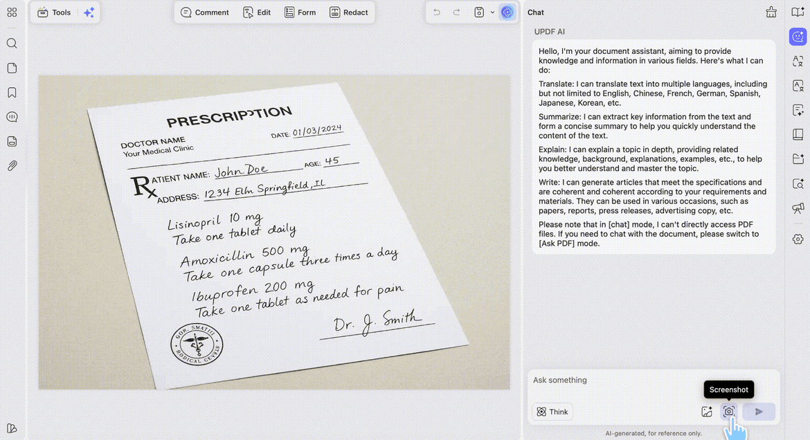 screenshot the handwritten passage and upload it to updf ai