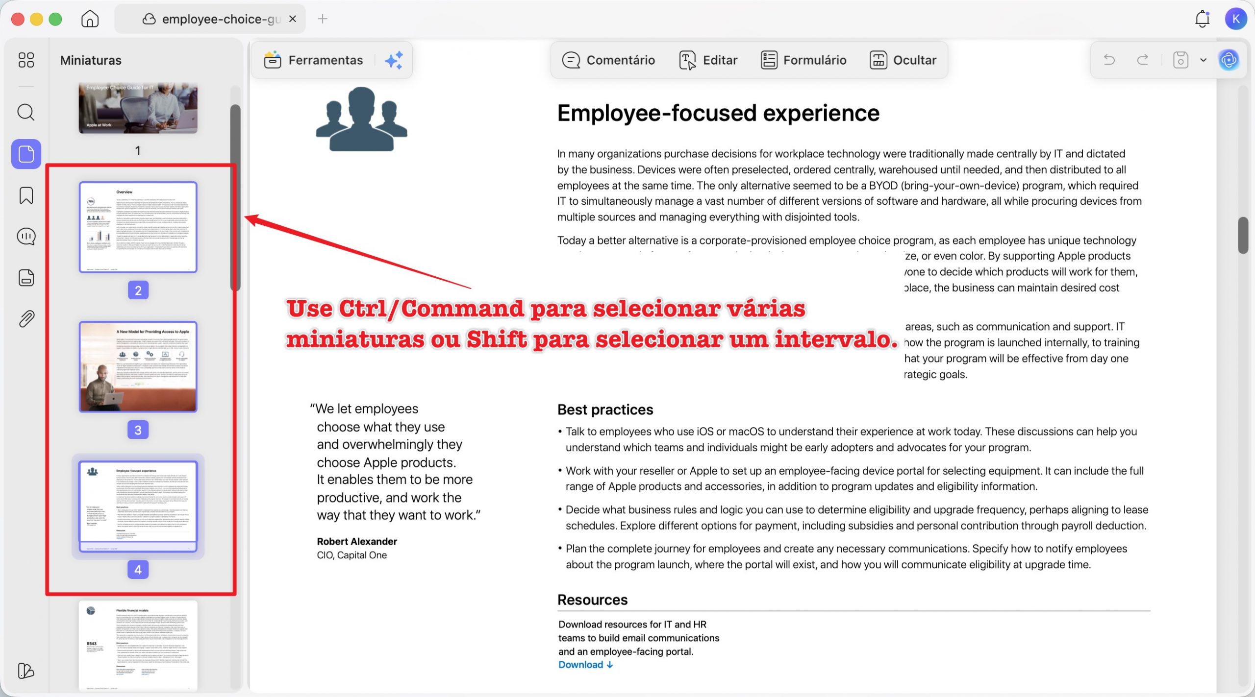 selecionar várias miniaturas no UPDF para Mac