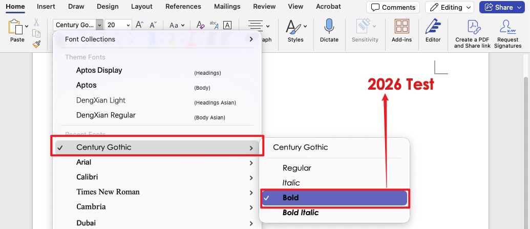 the source text in Word