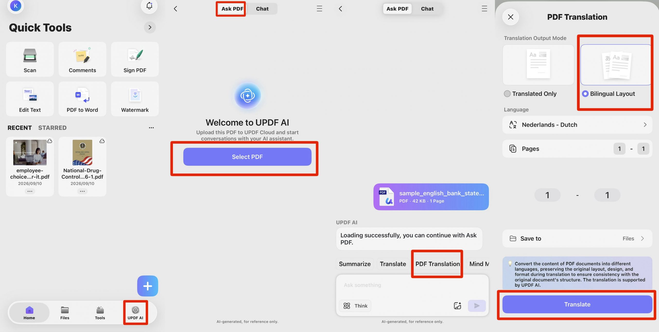 translate documents while keeping a bilingual side-by-side layout updf ios