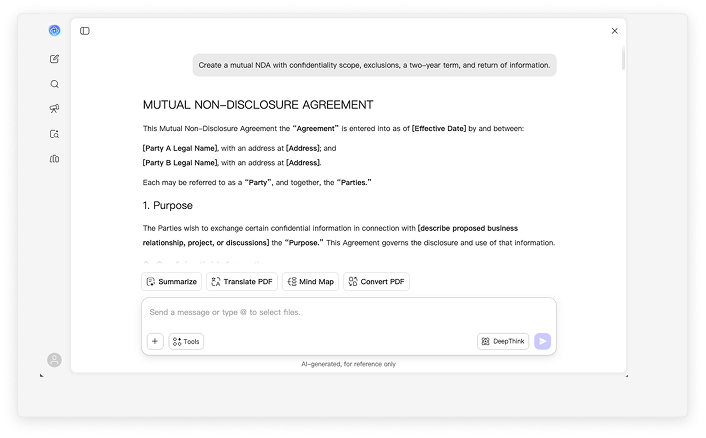 UPDF AI NDA Generator