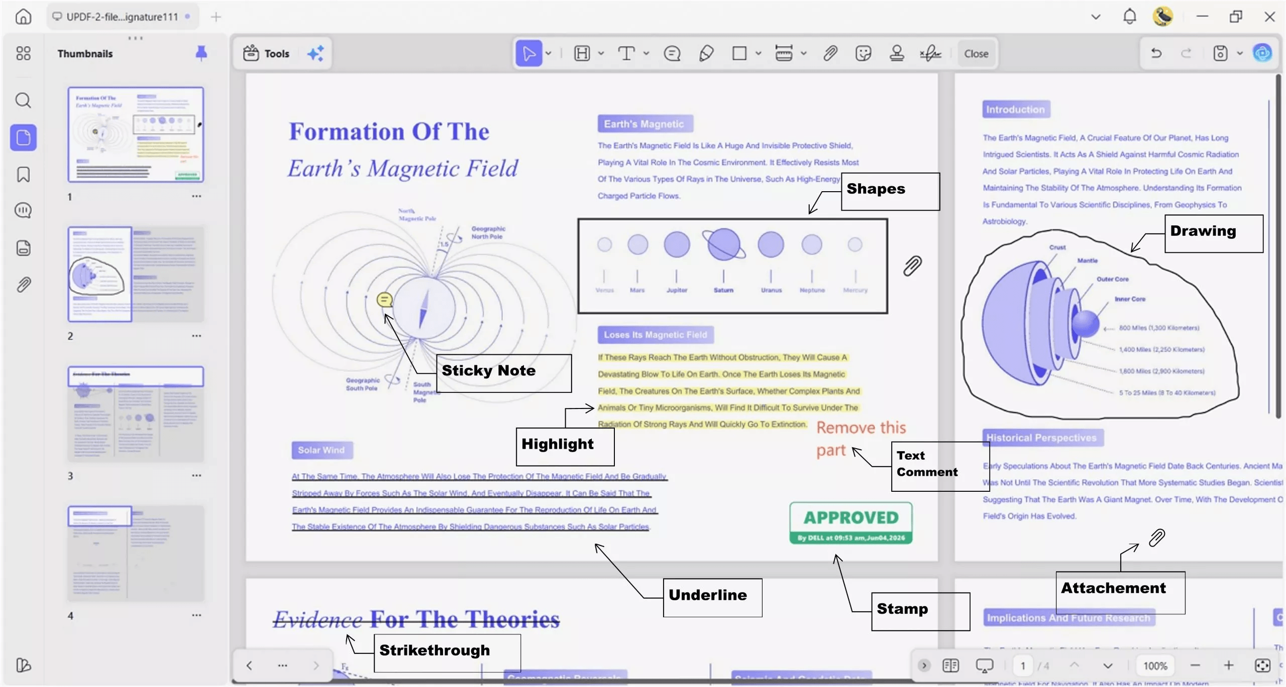 UPDF's annotation features