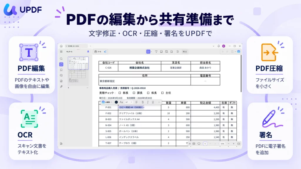 UPDFのPDF編集・活用機能