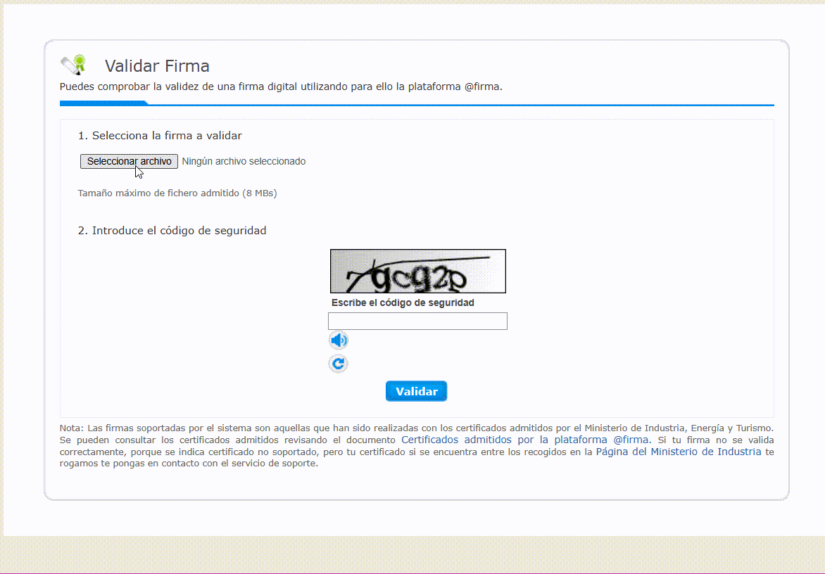 Comprobar una firma PAdES con VALIDe 
