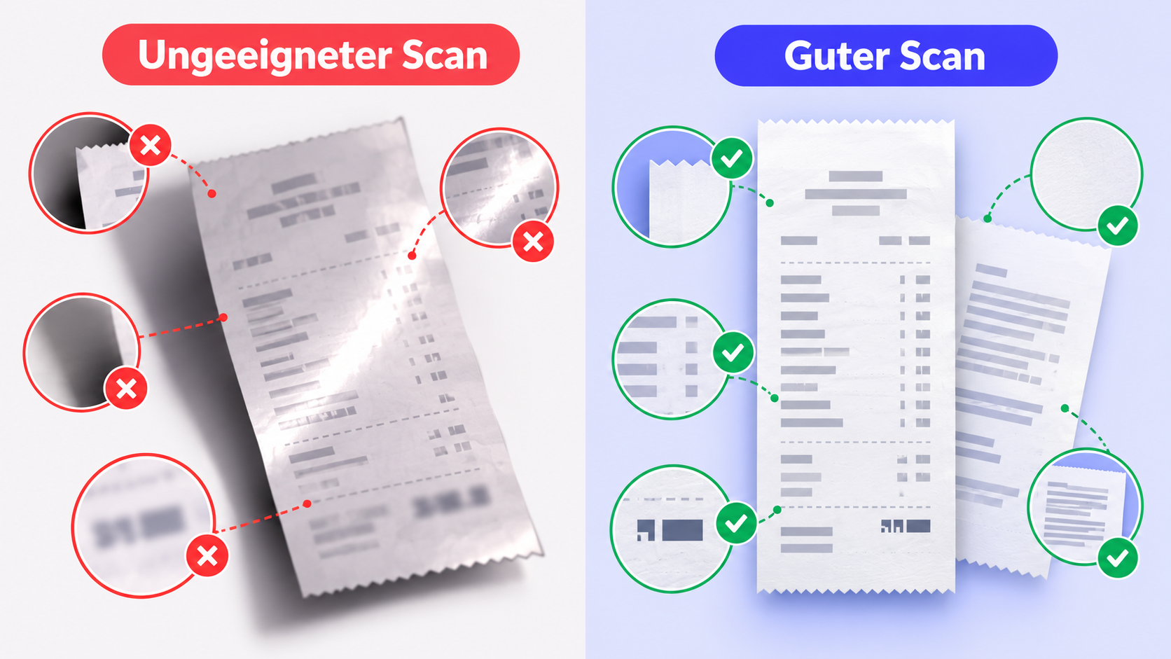 Ungeeigneter Scan und guter Scan im Vergleich