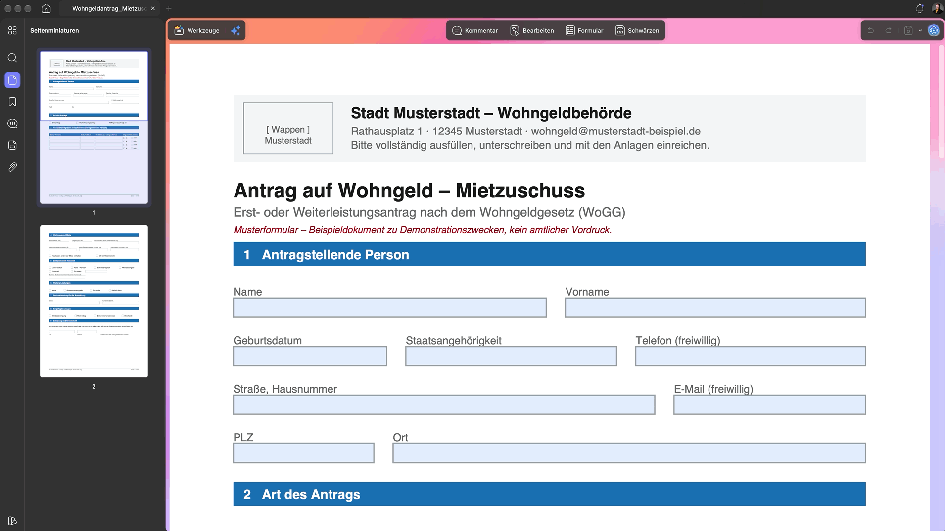 Formularfelder ausfüllen