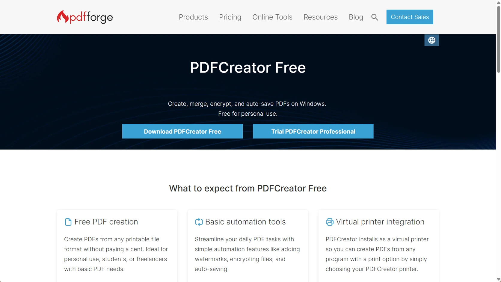 PDFCreator Freeの公式製品ページ