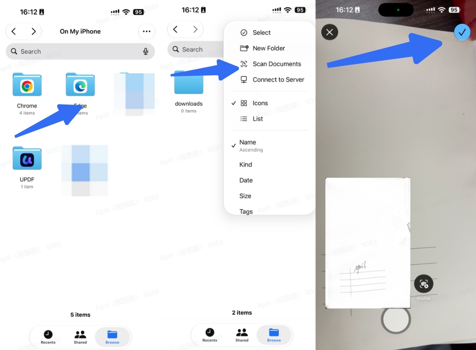 scanning documents on iphone files