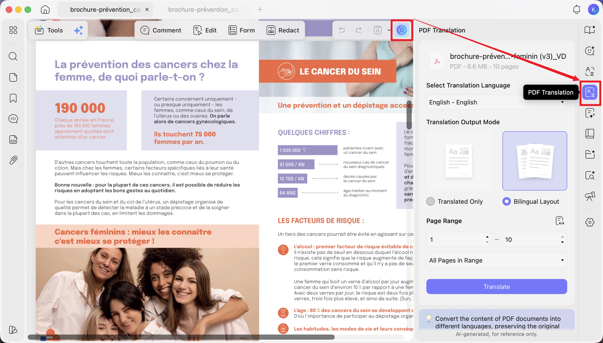 updf pdf translation for french brochure